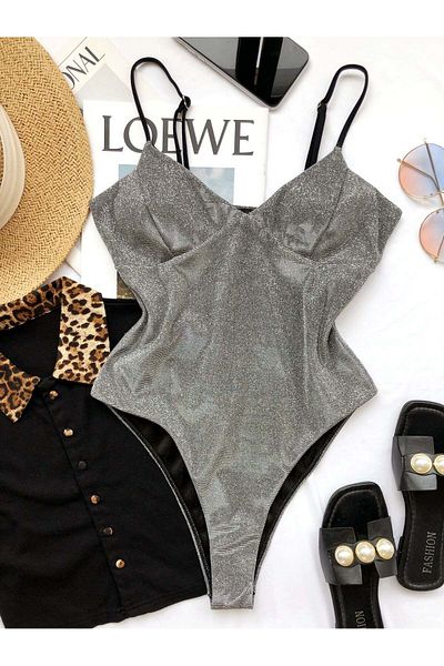 WildFashion One-piece swimsuit with shiny metallic thread and silver highlights SW2529-61