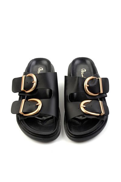 Bambi Black Leather Women's Slippers K04666013903