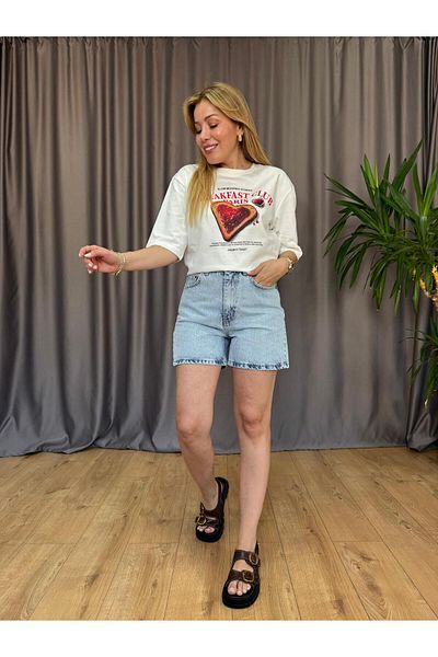 Size Özgü Ecru Heart Detailed Tshirt