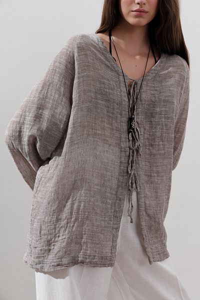 Manuka Linen Mixed Tie-Dye Bluz Brown