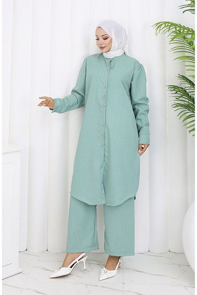 sefamerve Παντελόνι Stoned Tunic Σετ δύο τεμαχίων 2090-02 Çağla Yeşil
