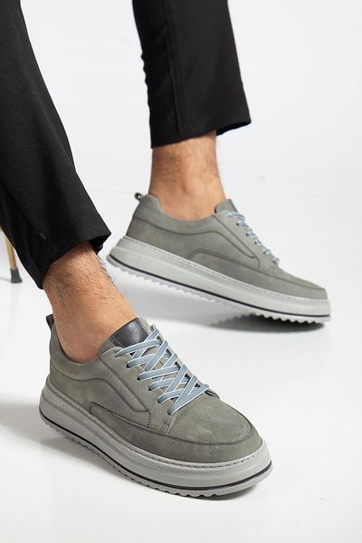 Dilimler Ayakkabı Genuine Leather Men's Casual Shoes Gray Nubuck Poly Sole Tied