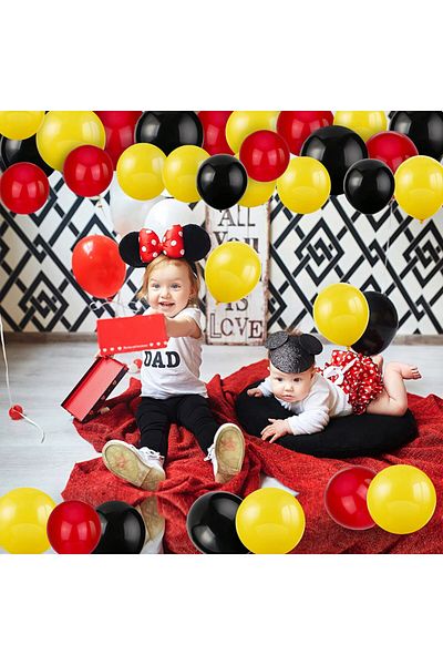 Qpout Set of 60 Qpout balloons, latex, red/yellow/black, 30 cm