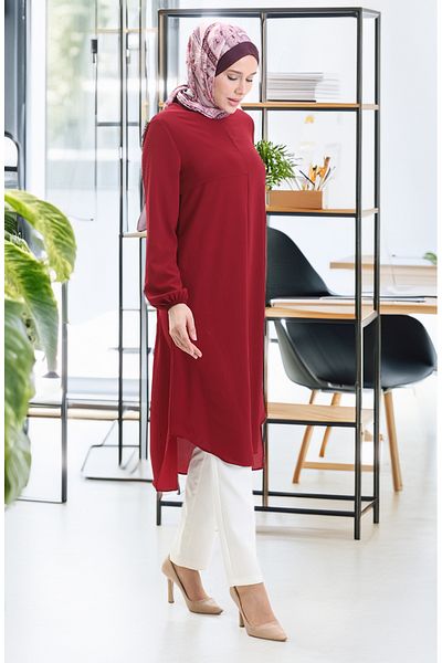sefamerve Λεπτομερές μακρύ τουνίκ 4105-03 Claret Red
