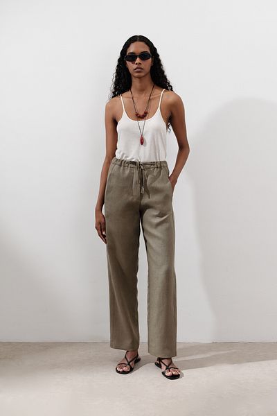 Manuka Linen Barrel Pants Khaki