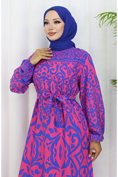 sefamerve Φόρεμα με μοτίβο ζωσμένο 2091-01 Fuchsia Saks