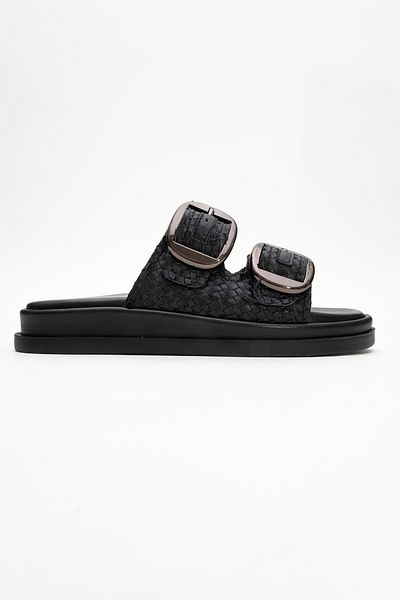 Ataköy Ayakkabı Women's Leather Buckle Slippers