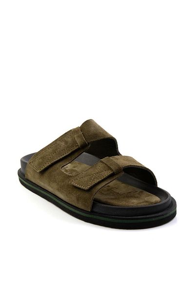 Bambi Khaki Leather Men's Slippers E04801070002