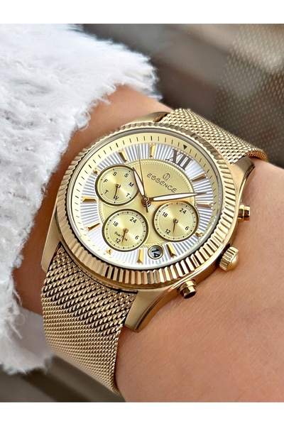 Essence Function Steel Cord Gold Color Steel Cord Women Wrist Watch 6577.130