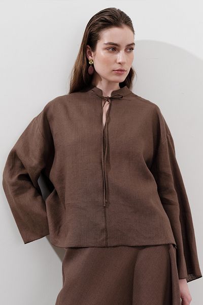 Manuka Linen Tie-Dye Bluse Dusty Brown