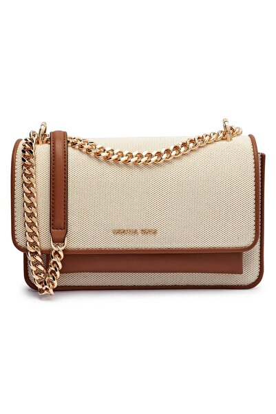 Michael Kors Women's Chain Strap Detail Snap Closure Corners Leather Detail Cream Shoulder Bag 30S5Gc7L3C-Luggage
