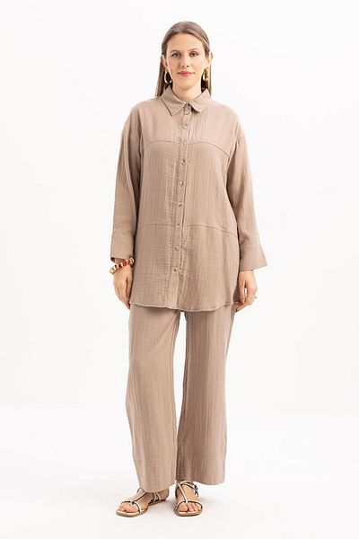 ALLDAY Mink-Stitch Detailed Muslin Trousers Set