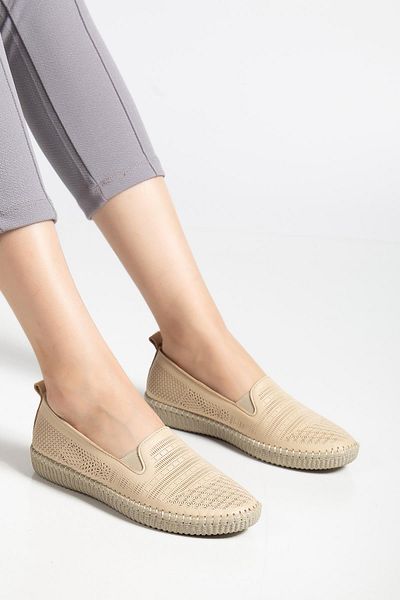 Dilimler Ayakkabı Genuine Leather Orthopedic Women's Casual Shoes Beige Without Laces Laser Printed