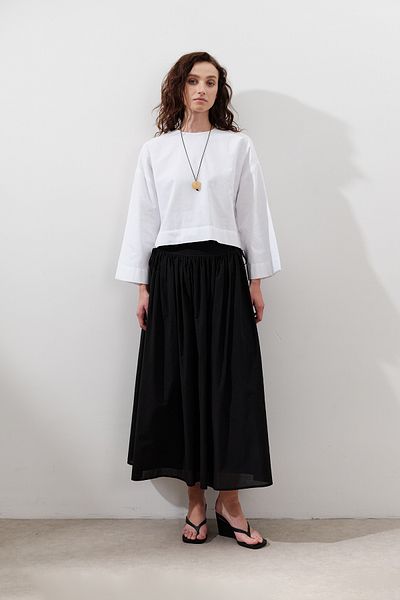 Manuka Cotton Crop Long Sleeve Bluz Ecru
