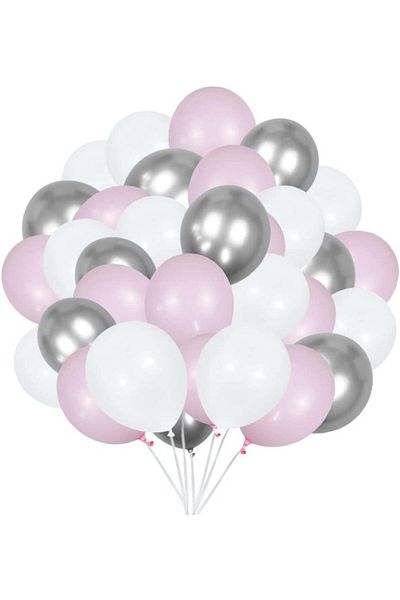 Neijiaer Set of 50 Jiaer Sentai balloons, latex, white/gray/pink, 30 cm