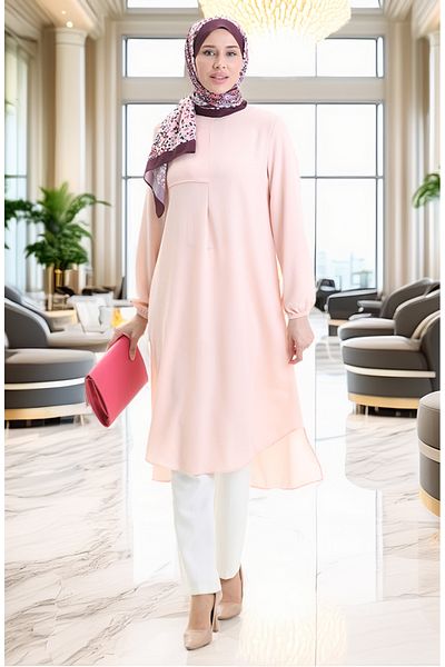 sefamerve Frame Detailed Long Tunic 4105-01 Powder