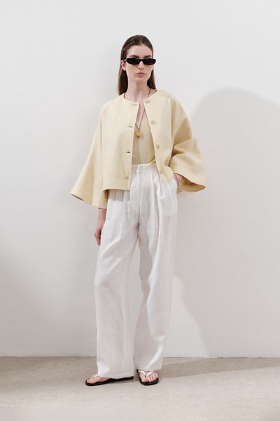 Manuka Linen Pleated Wide Pants Ecru