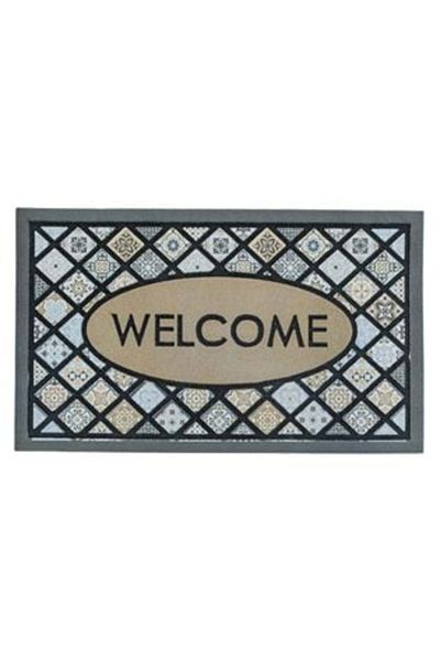 Jumbo Entrance Mat Black Grey Tiles Welcome 75 x 45 cm