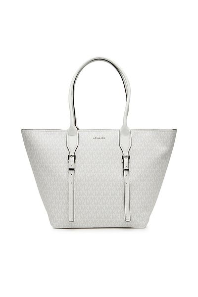 Michael Kors Women's Wide Zipper Closure Belt Detail Mk Written White Shoulder Bag 30R5S9Ot7V-Optallum