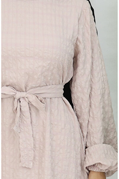 sefamerve Seersucker Belted Dress 2086-01 Mink