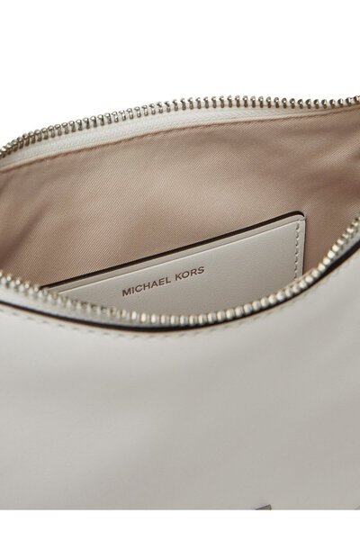 Michael Kors Women's Detachable and Adjustable Shoulder Strap Zipper Closure Metallic Logo Embossed Leather White