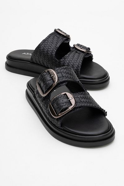 Ataköy Ayakkabı Women's Leather Buckle Slippers