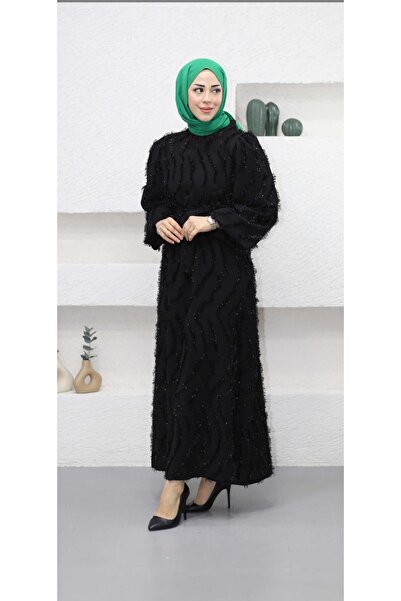 afran collection siyah simli abiye elbise