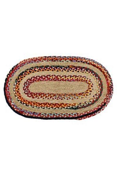 OEM Oval Jute Rug Beige with Colored Details 90 x 50 cm