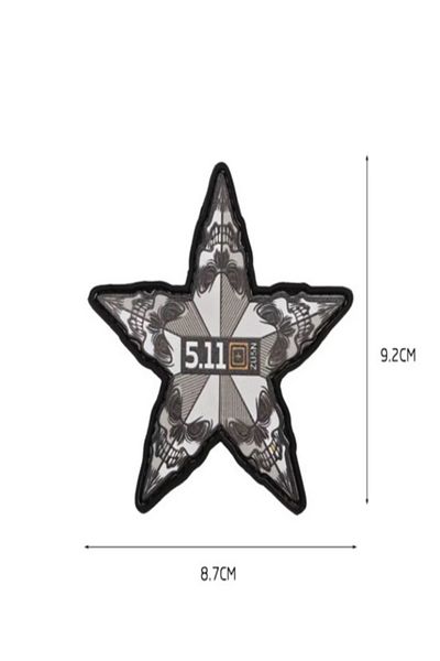 QUİCKPREP 5.11 Patch PVC tactic în formă de stea cu model de craniu – 9,2x8,7 cm