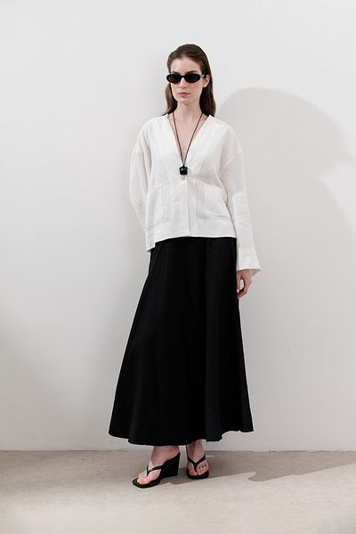 Manuka Linen Single Button Bluz Ecru