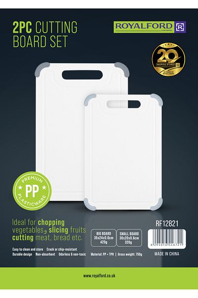 ROYALFORD 2pcs Cutting Board Kitchen, Plastic Chopping Board RF12821 Non-Slip, Juice Grooves