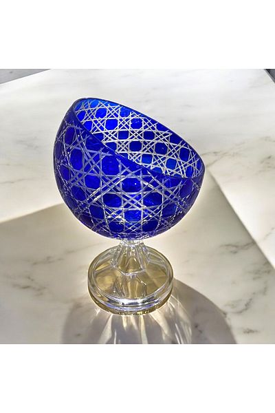 AYZ HOME Cut Crystal Glass Footed Half Moon Presentation Bowl Large Size