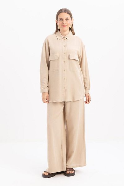 ALLDAY Beige-Large Pocket Linen Trousers Suit