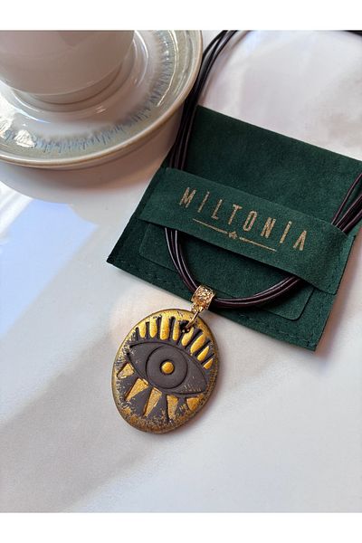 Miltonia Ceramic Processing Handmade Leather Design Necklace