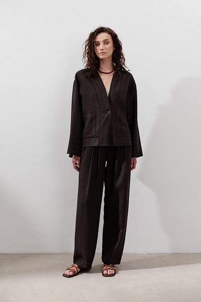 Manuka Linen Pleated Wide Pants Bitter Brown