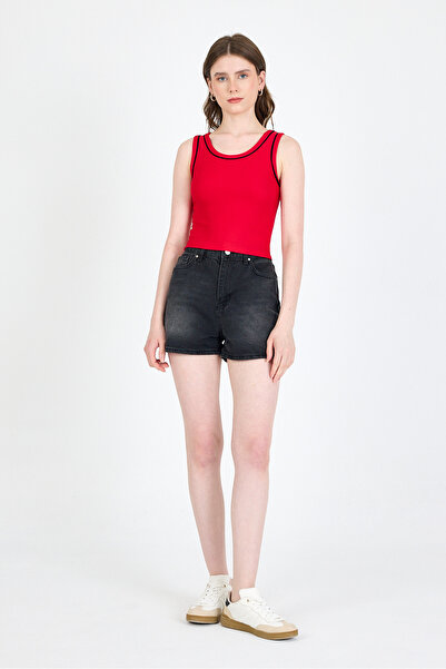 Rays Red Stripe Detailed Knitted Crop Tank Top 1049