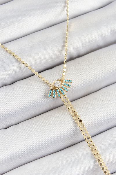 BESKAR Brass Zircon Stone Eye Figured Y Model Crushed Chain Gold Color Women's Necklace