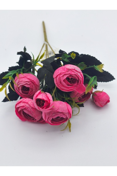 Çınar Çiçek Yapay Çiçek Şakayık Gül Demeti 5 dal 25 cm uzunluk Koyu Yeşil Yaprak