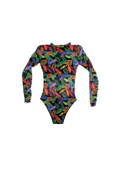 hazelin Women's Black Multicolor Tulle Swimmer Swimsuit Hzl25S-Lc67387