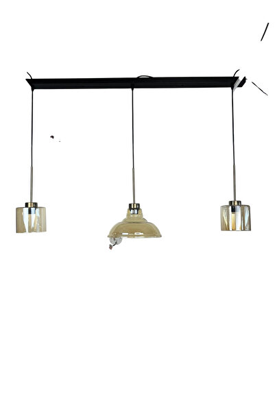 Bamyum Üçlü Lunex Cam Bal Rengi Avize İnce Eskitme Başlık Sarkıt Yemek Masası Üstü Iç Mekan Cafe Otel