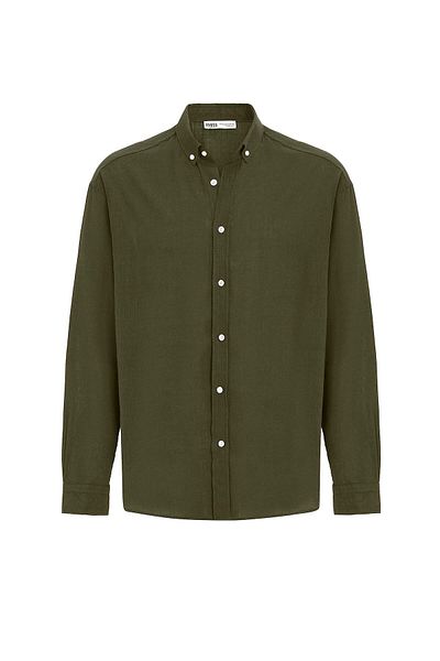 VAMOSCLO Basic Oversize Cotton Linen Shirt Khaki
