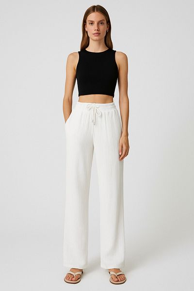 FV Muslim Summer High Waist Pocket Lace up Wide Leg Women's Trousers
