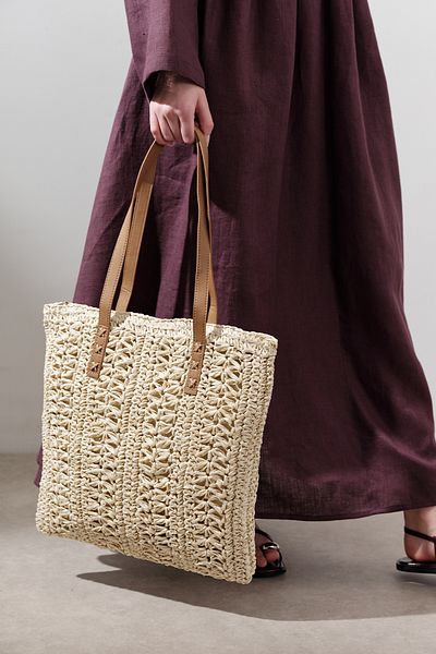 Manuka Patterned Wicker Shoulder Bag Beige