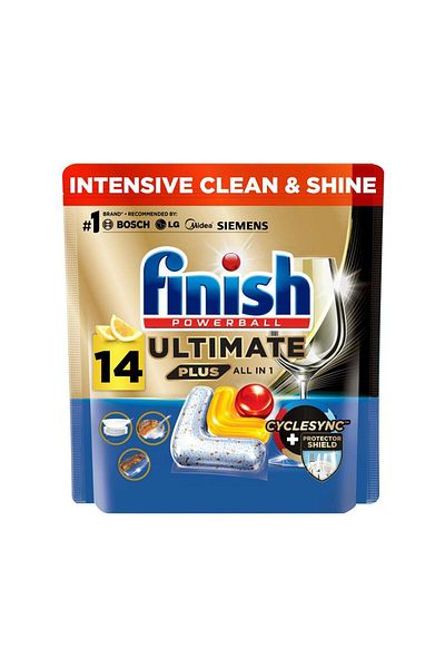 Finish Powerball Ultimate Plus Dishwasher Detergent All In 1 Lemon Scent 14 pcs
