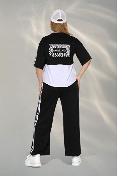 NEWCO Women's Sporty-Chic Suit – Button Detailed Top & Side Stripe Pants