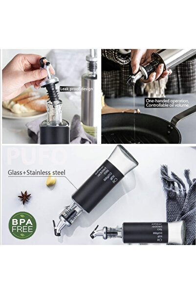 PUFO Savor glass container for oil and vinegar, 300 ml, black