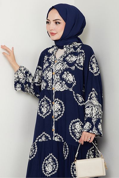 Bestenur Giral Woven Viscose Dress 1543 - Navy Blue