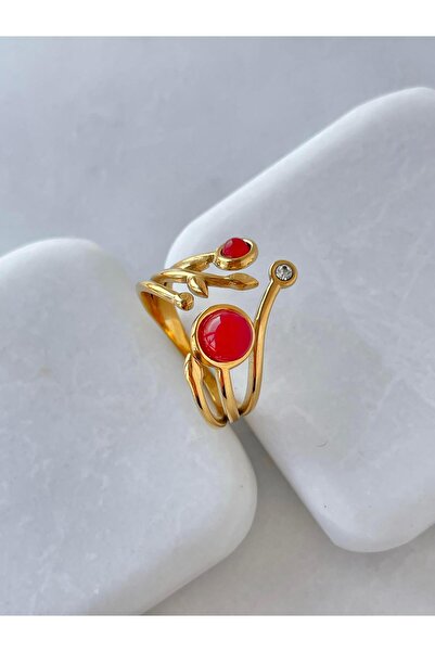 Seda Bijuteri خاتم متعدد المظهر من حجر الأوبال الفولاذي باللون الأحمر