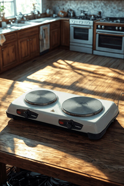 Arnell Elektrikli Ocak 2500W Çift Pleytli | Ayarlanabilir Termostatlı Kompakt ve Güvenli Tasarım