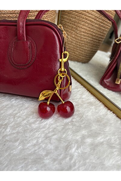 Z&M COLLECTION BAG SHOPPİNG Gold Detaylı Simli Kiraz Viral Olan Çanta Charm
